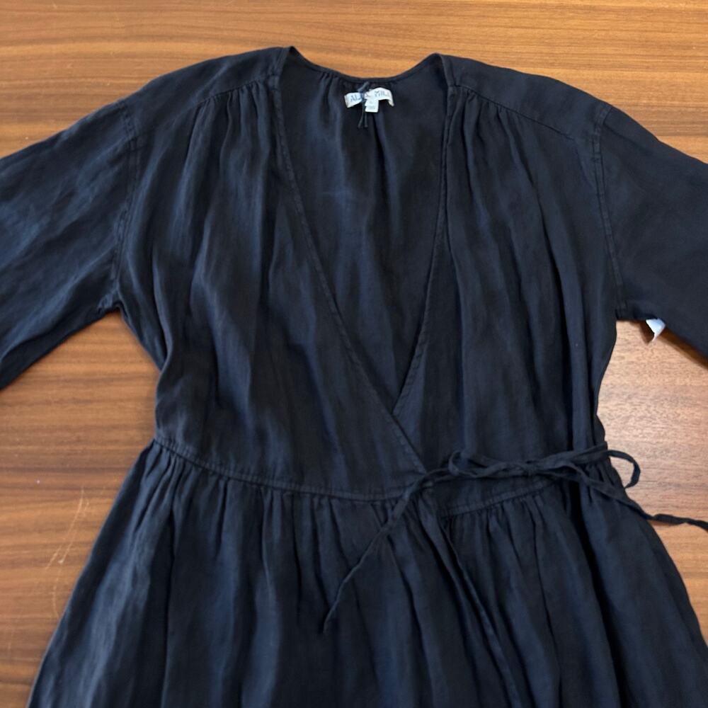 Alex Mill Lauren Linen Wrap Dress, Deep Black, Coastal Minimalist Natural, Large - Picture 5 of 13